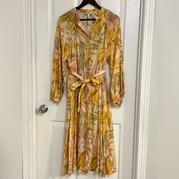 COS Floral Print V-Neck Midi Dress Yellow Sepia TENCEL Lyocell Size 4 US - Picture 3 of 9